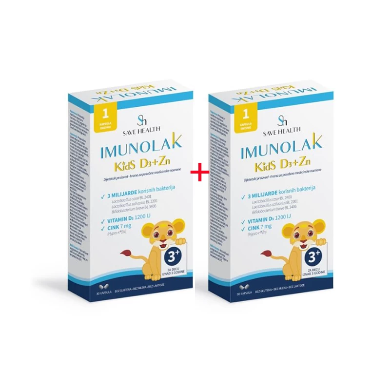 Imunolak Kids D3 i Zn 30+30 kapsula namenjen je deci Save Health